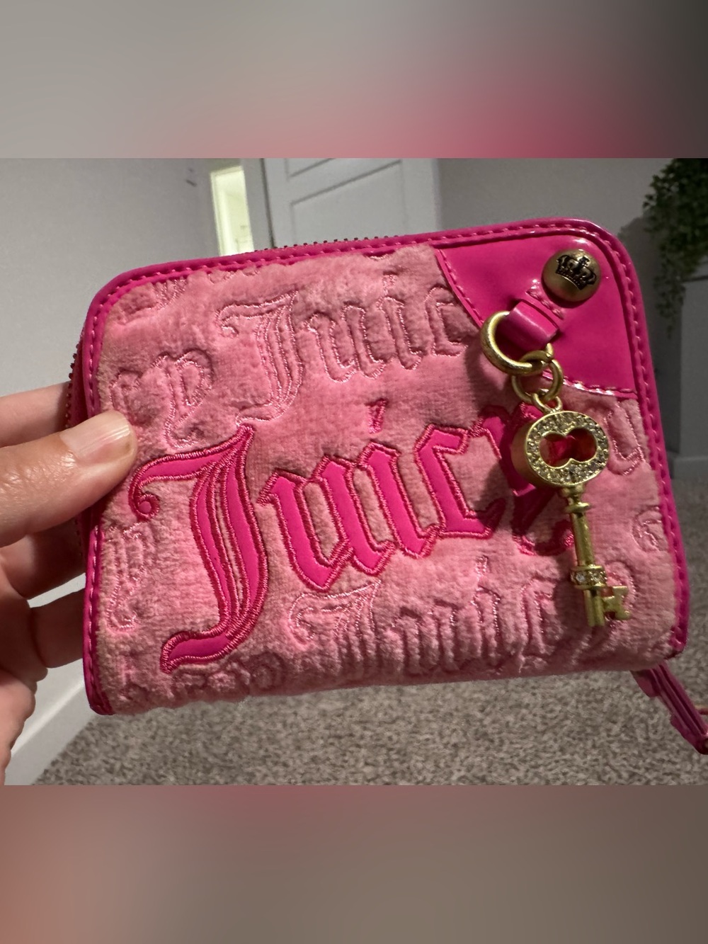 Juicy Couture Hot Pink Y2K Wallet with Key Charm
